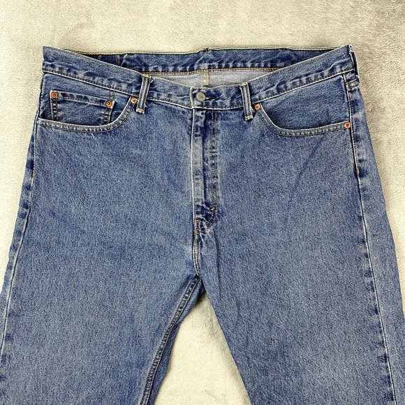 Levi's 505 Mens Regular Fit Straight Leg Denim Jeans Blue Medium Wash Jean - Picture 4 of 7